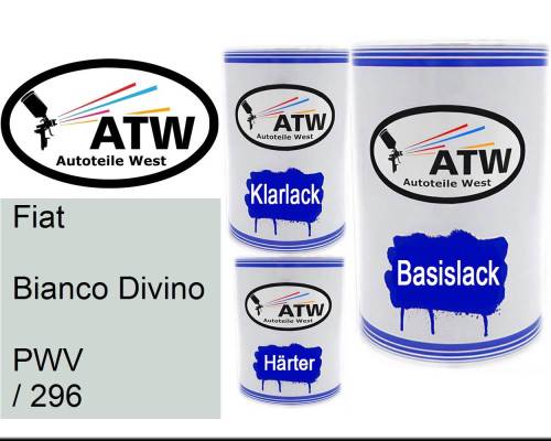 Fiat, Bianco Divino, PWV / 296: 500ml Lackdose + 500ml Klarlack + 250ml Härter - Set, von ATW Autoteile West.